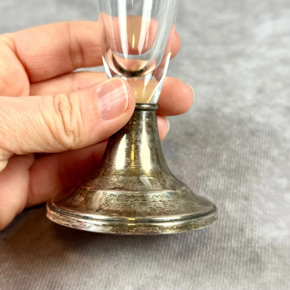 Alvin Sterling Silver Glass Bud Vase Etched Floral Design Cement Filled Base